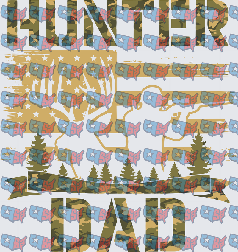 Hunter Dad Camo Flag Deer Silhouette Design (DTF)