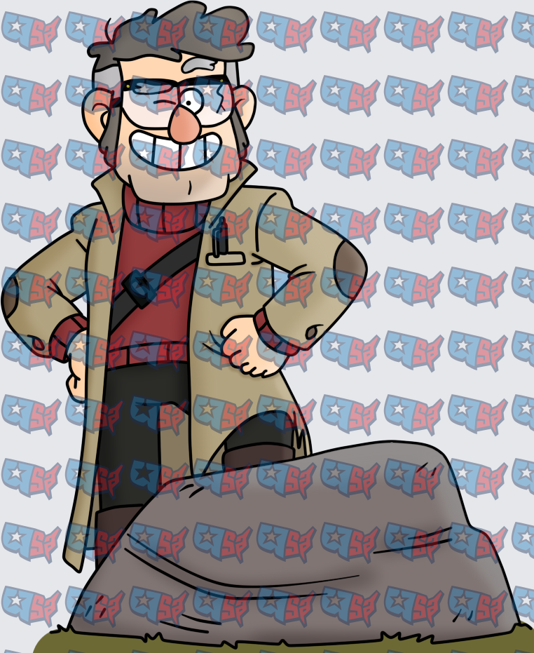 Grinning Old Man In Trench Coat On Rock (DTF)