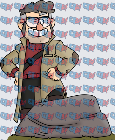Grinning Old Man In Trench Coat On Rock (DTF)