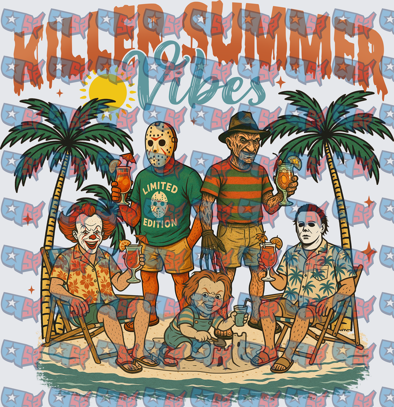 Killer Summer Vibes Horror Icons Beach Party (DTF)