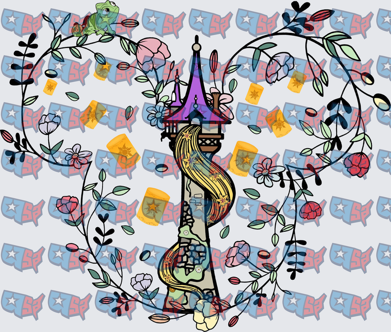 Rapunzel Tower Long Hair Floral Lanterns Pascal Frog (DTF)