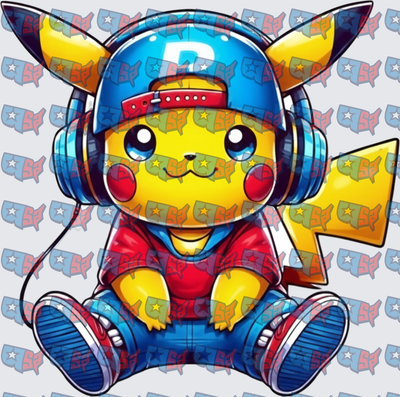 Hip Hop Yellow Electric Mouse With Headphones And Snapback (DTF)