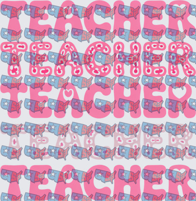 Retro Pink Teacher Stacked Word Repeat Pattern (DTF)