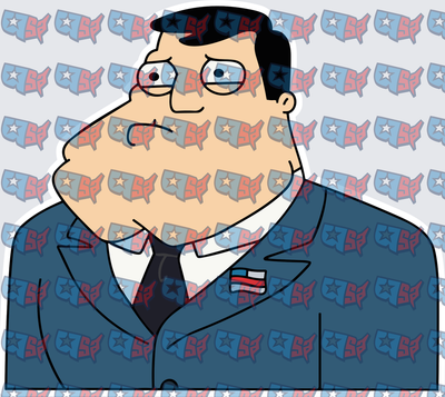 Cartoon CIA Agent In Blue Suit With Flag Pin (DTF)