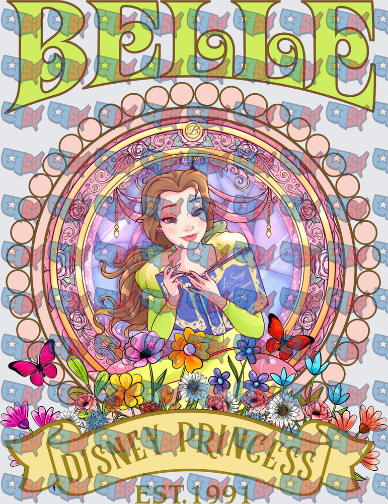 Belle Stained Glass Princess Floral Portrait Est 1991 (DTF)