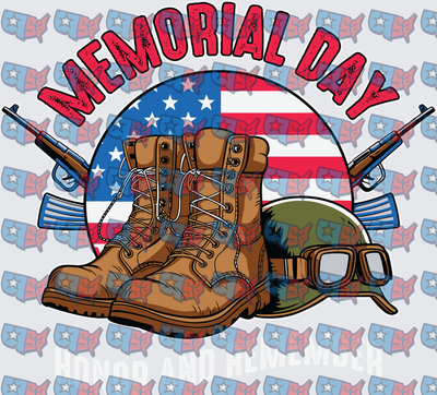 Memorial Day Combat Boots Helmet Crossed Rifles Flag (DTF)