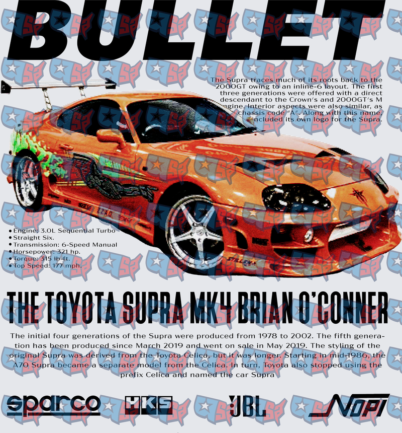 Bullet Orange MK4 Supra Brian O'Conner Fast Furious (DTF)