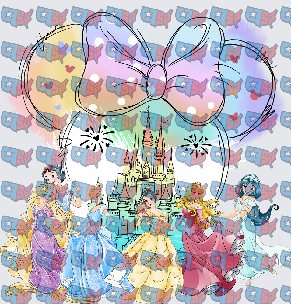 Fairy Tale Princesses Castle Minnie Ears Watercolor (DTF)