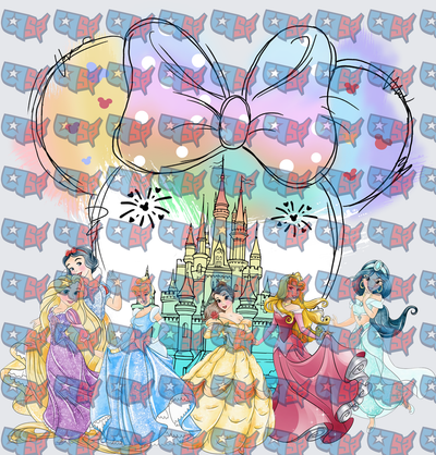 Fairy Tale Princesses Castle Minnie Ears Watercolor (DTF)
