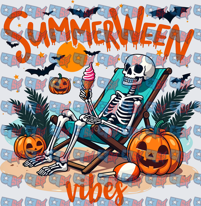 Summerween Vibes Skeleton Beach Chair Pumpkins (DTF)