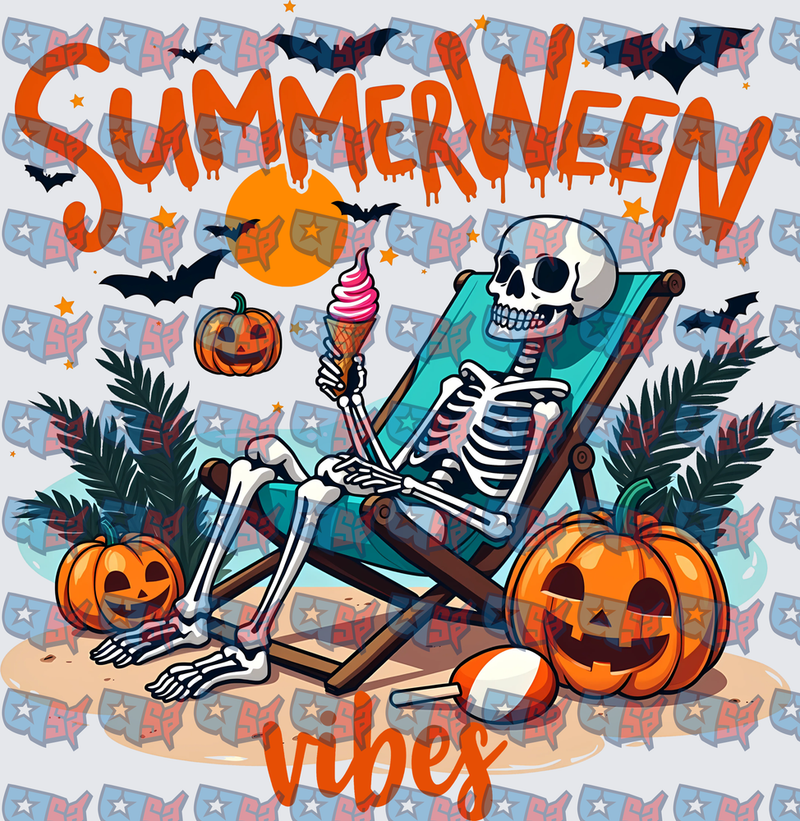 Summerween Vibes Skeleton Beach Chair Pumpkins (DTF)
