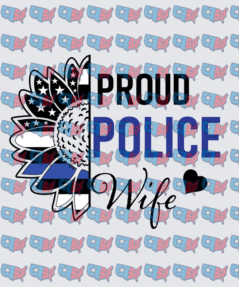 Proud Police Wife Thin Blue Line Sunflower (DTF)
