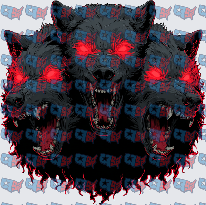 Three Headed Black Wolf Red Eyes Flames (DTF)