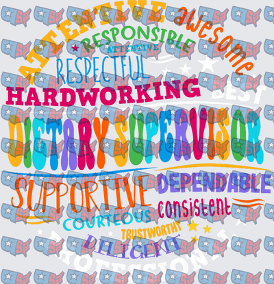 Dietary Supervisor Colorful Word Cloud Design (DTF)