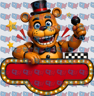 Animatronic Bear Holding Mic Marquee Sign (DTF)