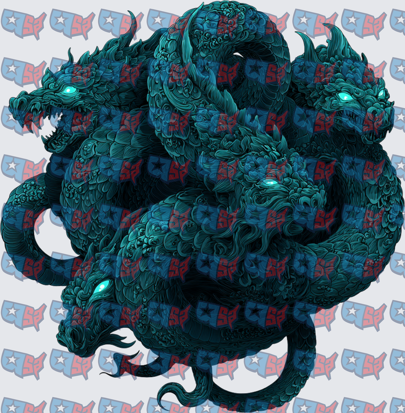 Teal Multi-Headed Hydra Dragon Coiled Serpent (DTF)