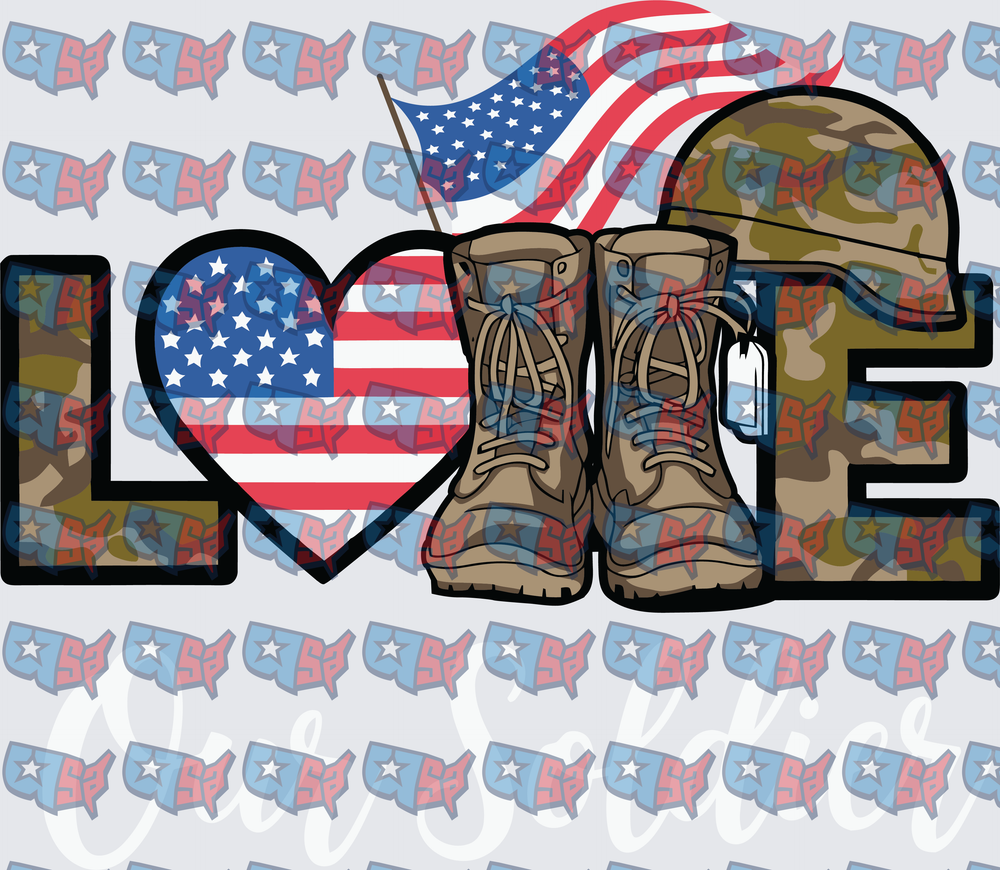 Military Love American Flag Boots Camo Heart Design (DTF)