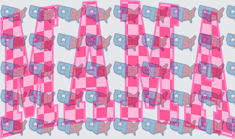Pink Checkered MAMA Bold Retro Letters (DTF)