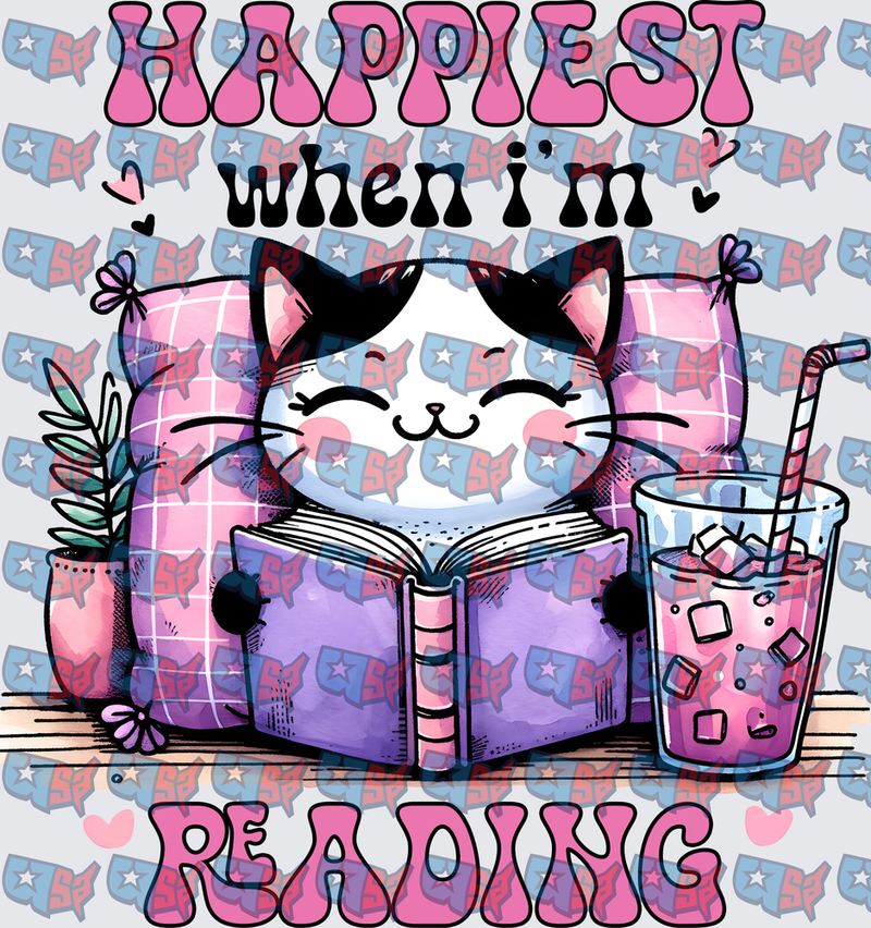 Happiest When I'm Reading Cozy Cat Book Lover (DTF)