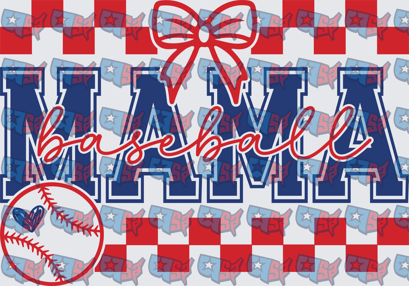 Baseball Mama Red Bow Checkered Design (DTF)