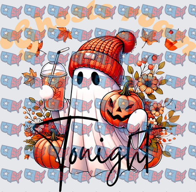 Cozy Ghost Holding Iced Coffee Halloween Tonight (DTF)