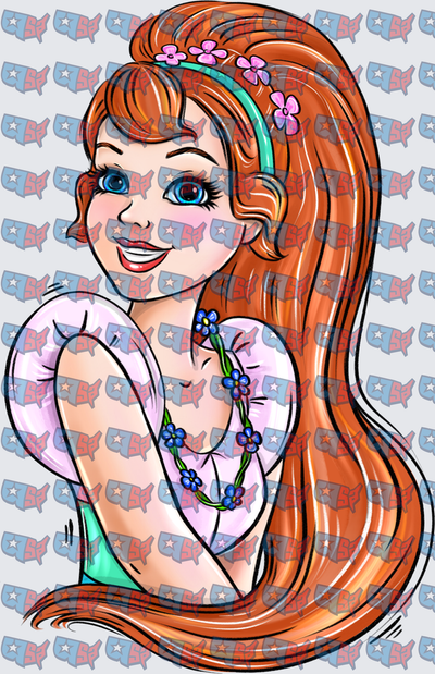 Redhead Girl With Flower Necklace And Hair Bow (DTF)