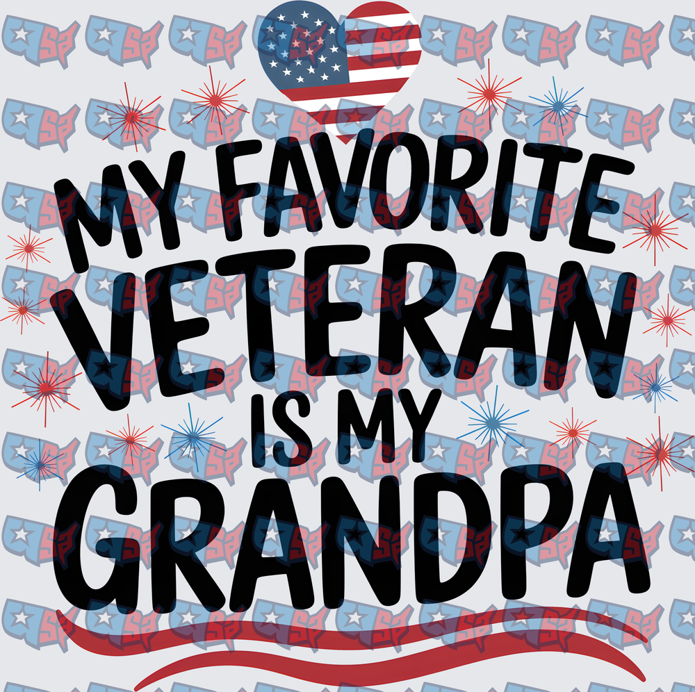 My Favorite Veteran Is My Grandpa American Flag Heart (DTF)