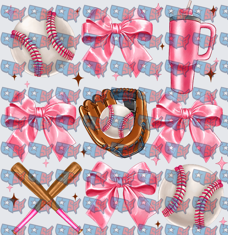 Coquette Baseball Bows Pink Tumbler Sports Pattern (DTF)