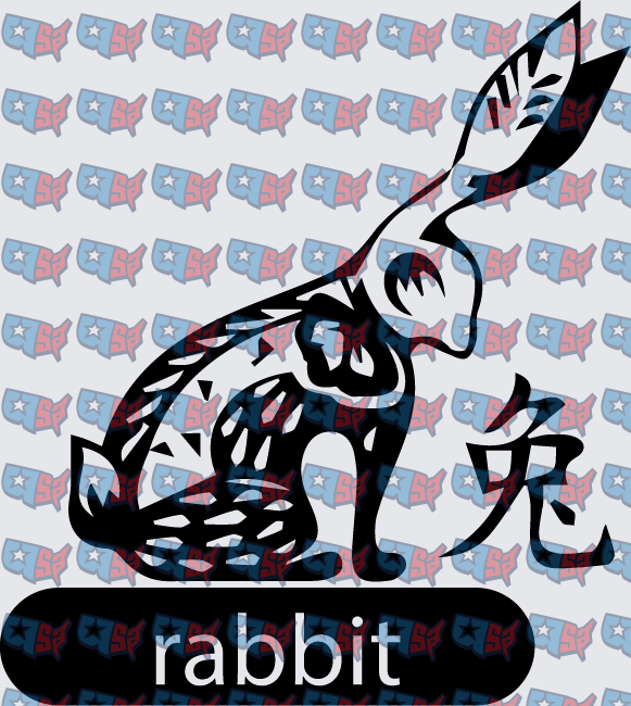 Chinese Zodiac Tribal Rabbit With Kanji Symbol (DTF)