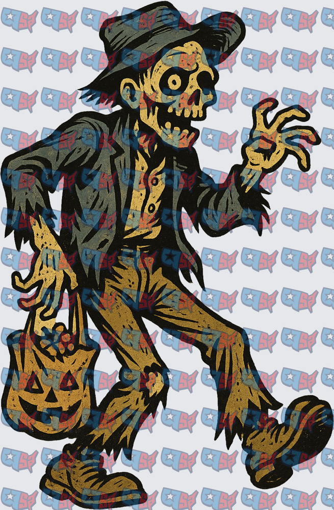 Vintage Zombie Trick or Treater with Jack-o-Lantern Bag (DTF)