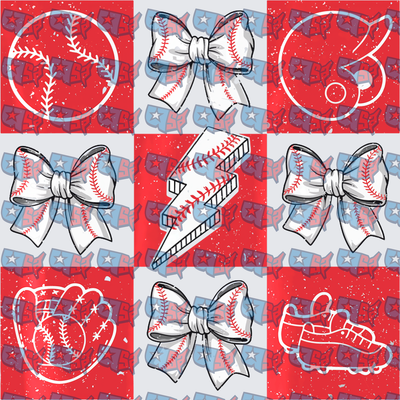 Baseball Bow Lightning Bolt Glove Cleat Grid (DTF)