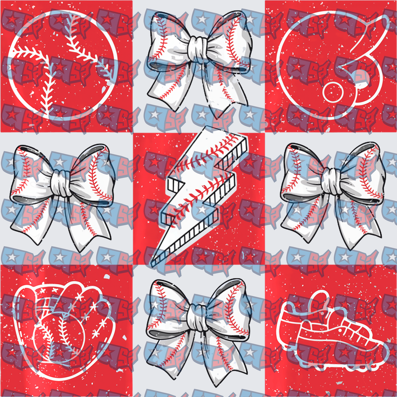 Baseball Bow Lightning Bolt Glove Cleat Grid (DTF)