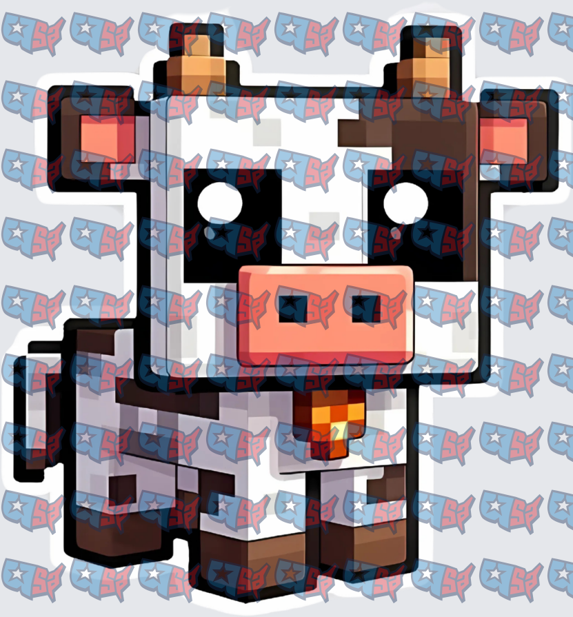 Pixel Block Cow Video Game Character (DTF)