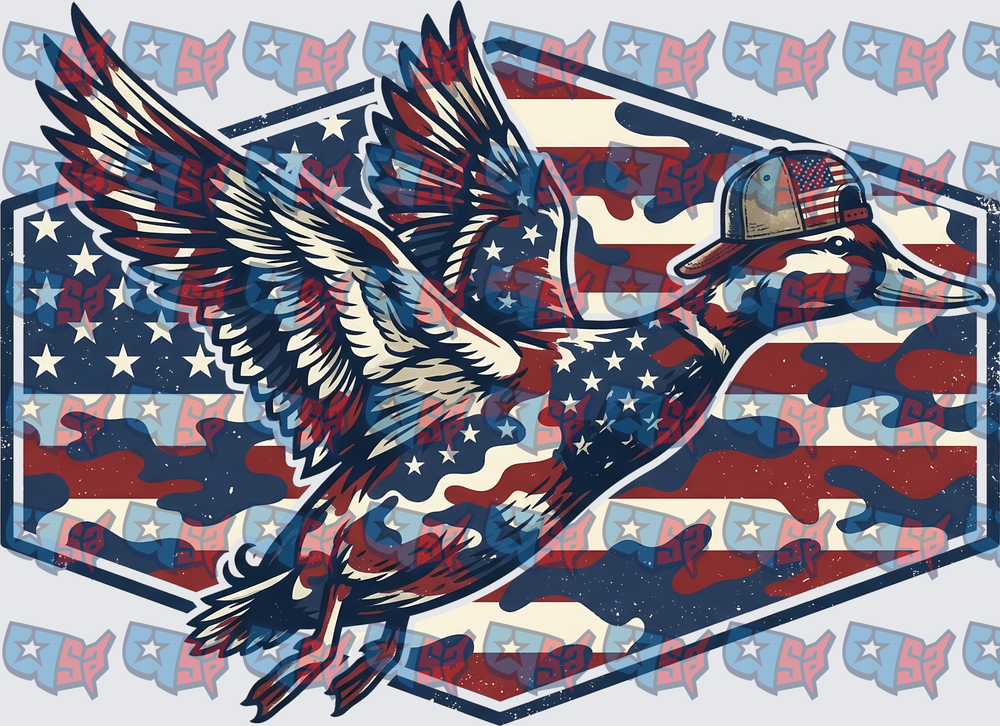 Patriotic Flying Duck Wearing American Flag Hat (DTF)