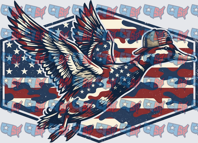 Patriotic Flying Duck Wearing American Flag Hat (DTF)
