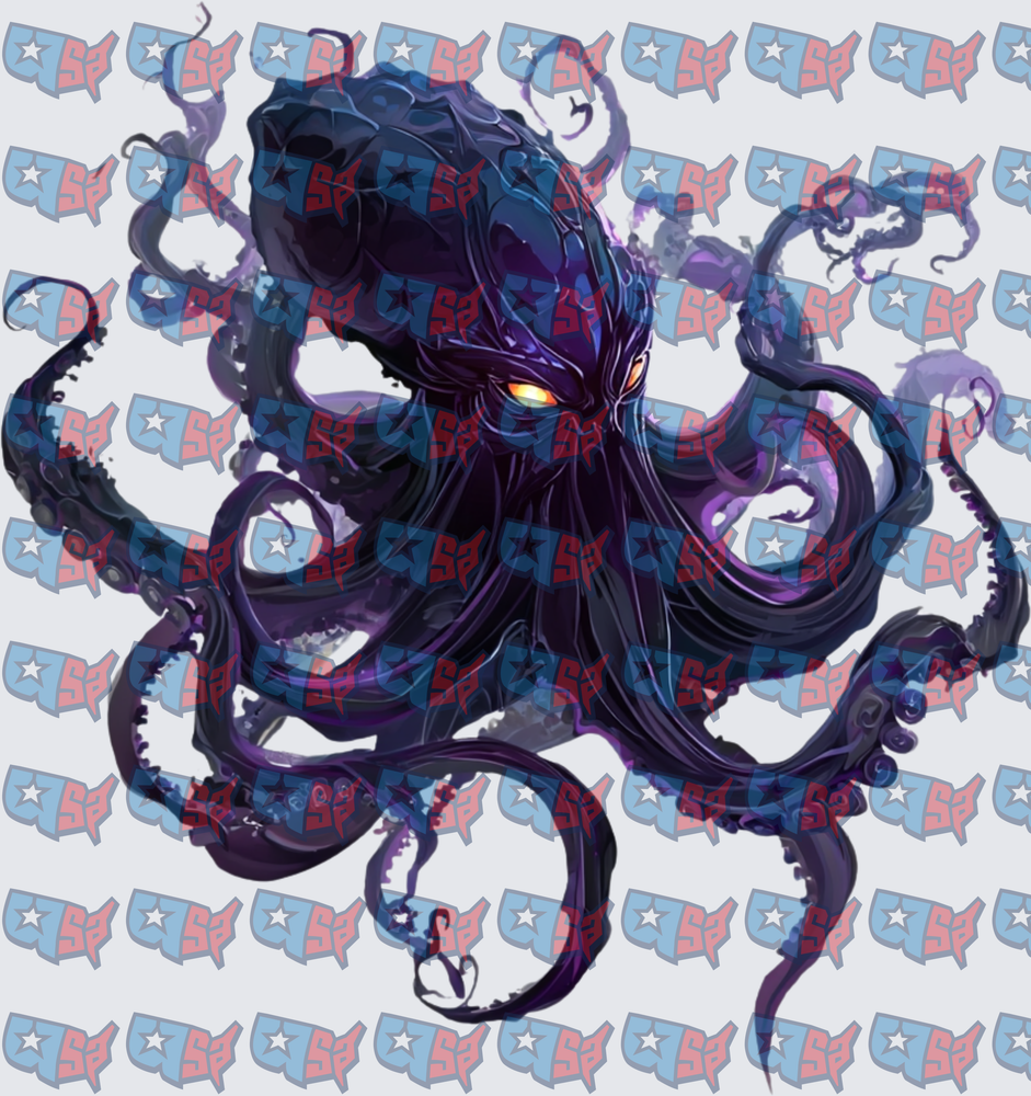 Dark Glowing-Eyed Kraken With Purple Tentacles (DTF)