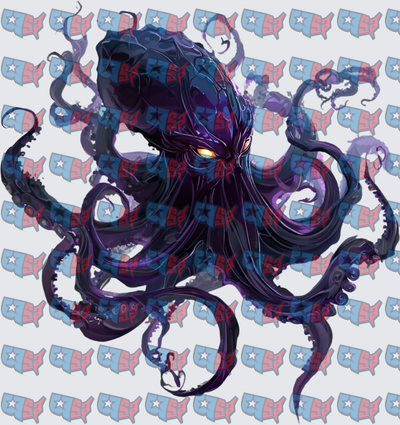 Dark Glowing-Eyed Kraken With Purple Tentacles (DTF)