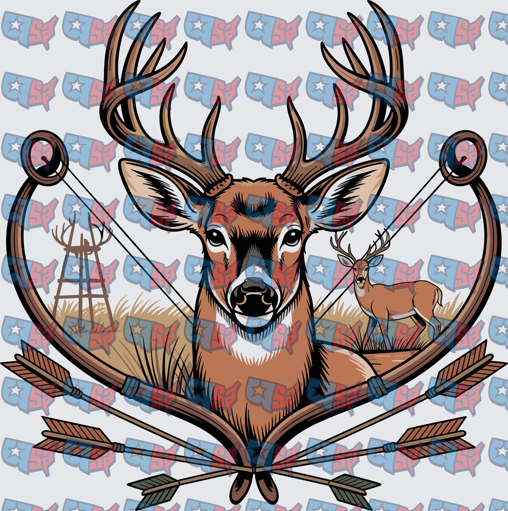 Whitetail Buck Compound Bow Crossed Arrows Hunting (DTF)