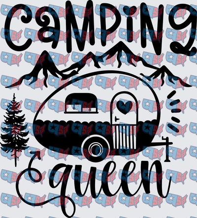 Camping Queen Retro Camper Mountains Pine Tree (DTF)