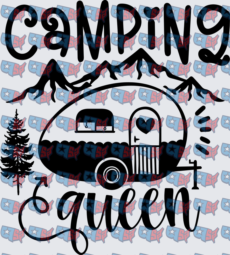 Camping Queen Retro Camper Mountains Pine Tree (DTF)