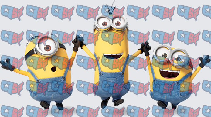 Three Cheering Yellow Minion Characters Jumping (DTF)