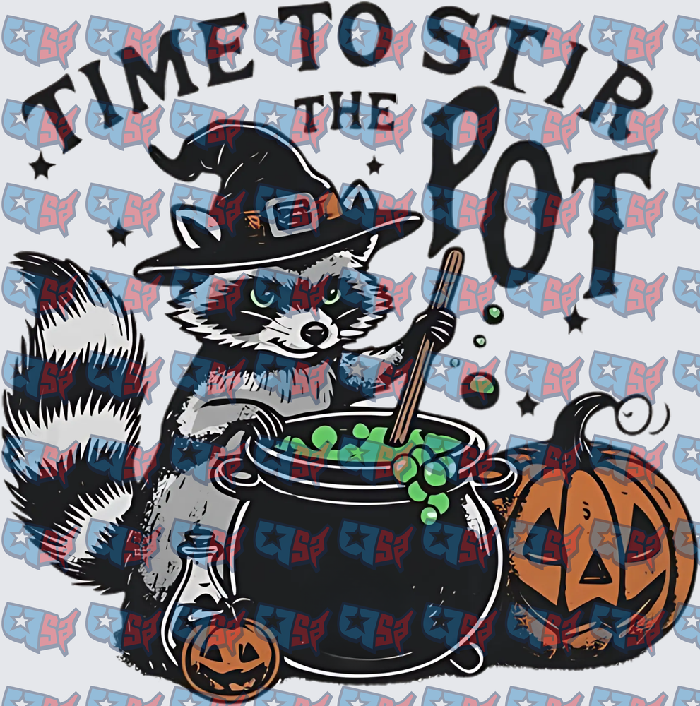 Time To Stir The Pot Witch Raccoon Halloween (DTF)