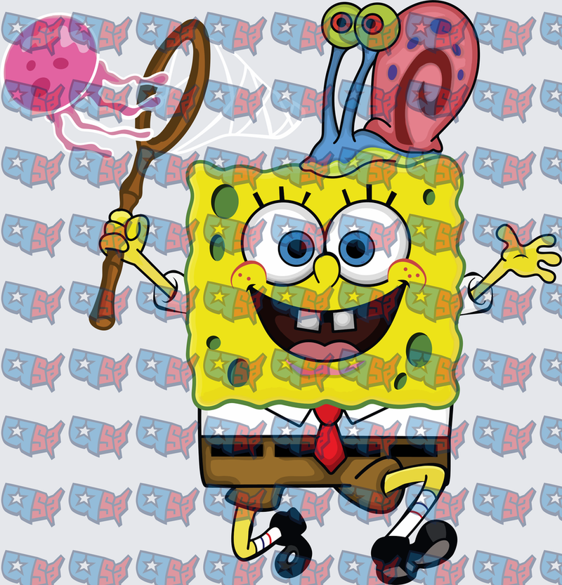 Smiling Yellow Sponge Playing Pickleball With Pet Snail (DTF)
