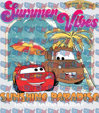 Summer Vibes Lightning McQueen And Mater Sunshine Paradise (DTF)