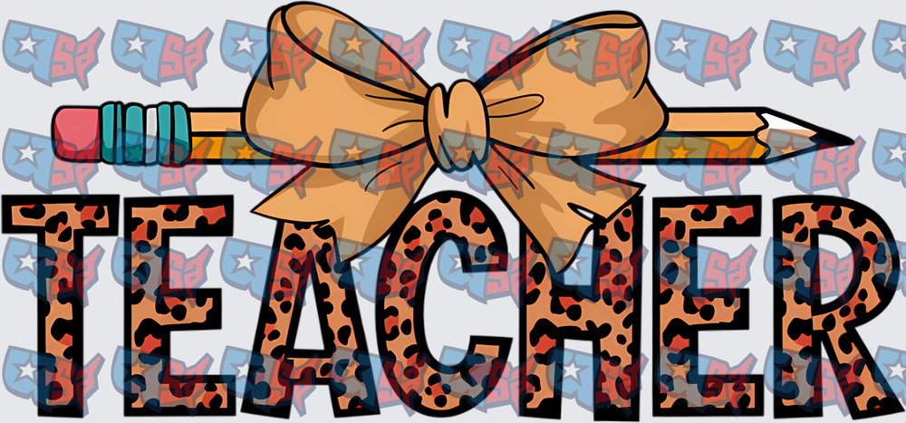 Teacher Leopard Print Pencil Bow Design (DTF)