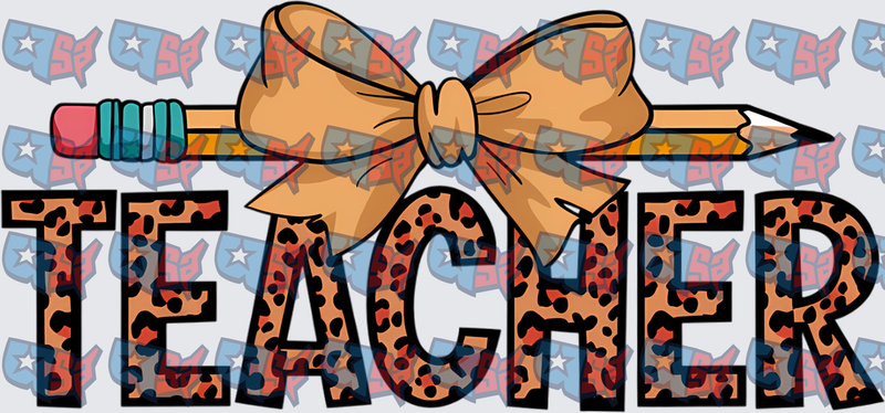 Teacher Leopard Print Pencil Bow Design (DTF)