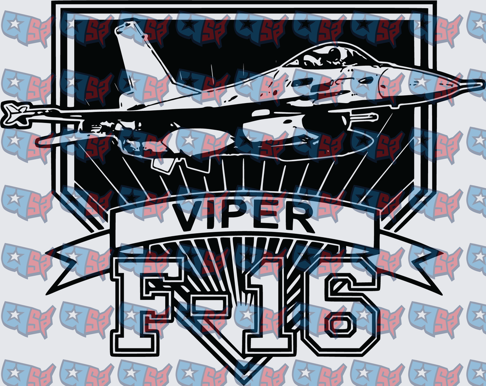 F-16 Viper Fighter Jet Bold Badge Design (DTF)