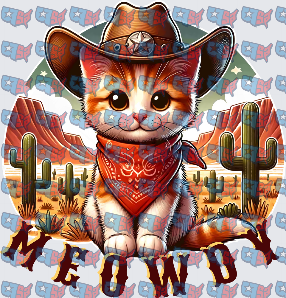 Meowdy Cowboy Kitten Western Desert Scene (DTF)