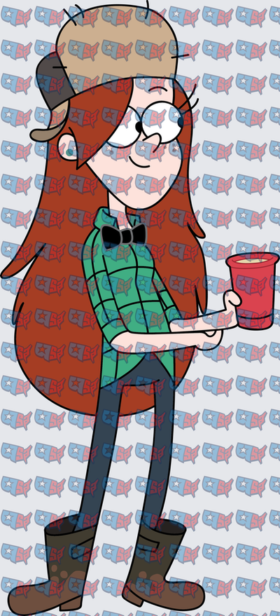 Redhead Teen Girl Holding Red Cup Cartoon (DTF)