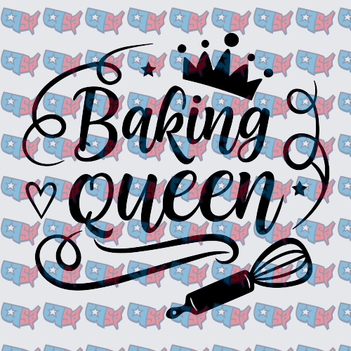 Baking Queen Crown Whisk Rolling Pin Script (DTF)
